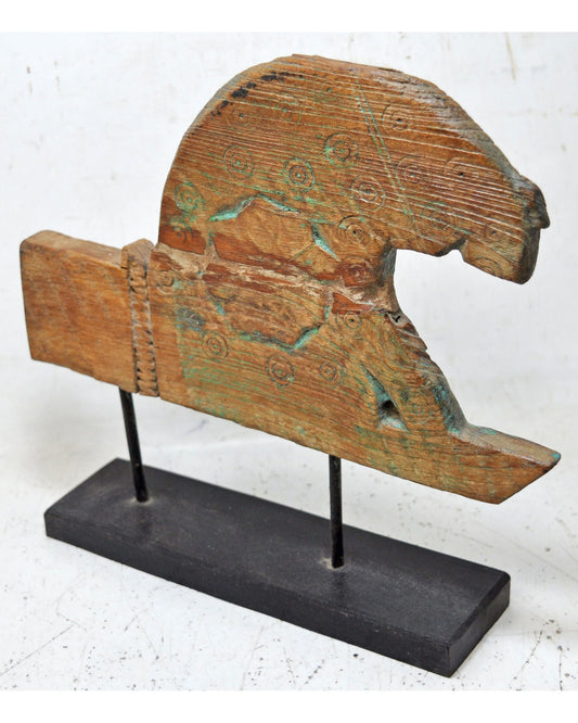 Antique Wooden Horse Head Bust Figurine Original Old Hand Carved
