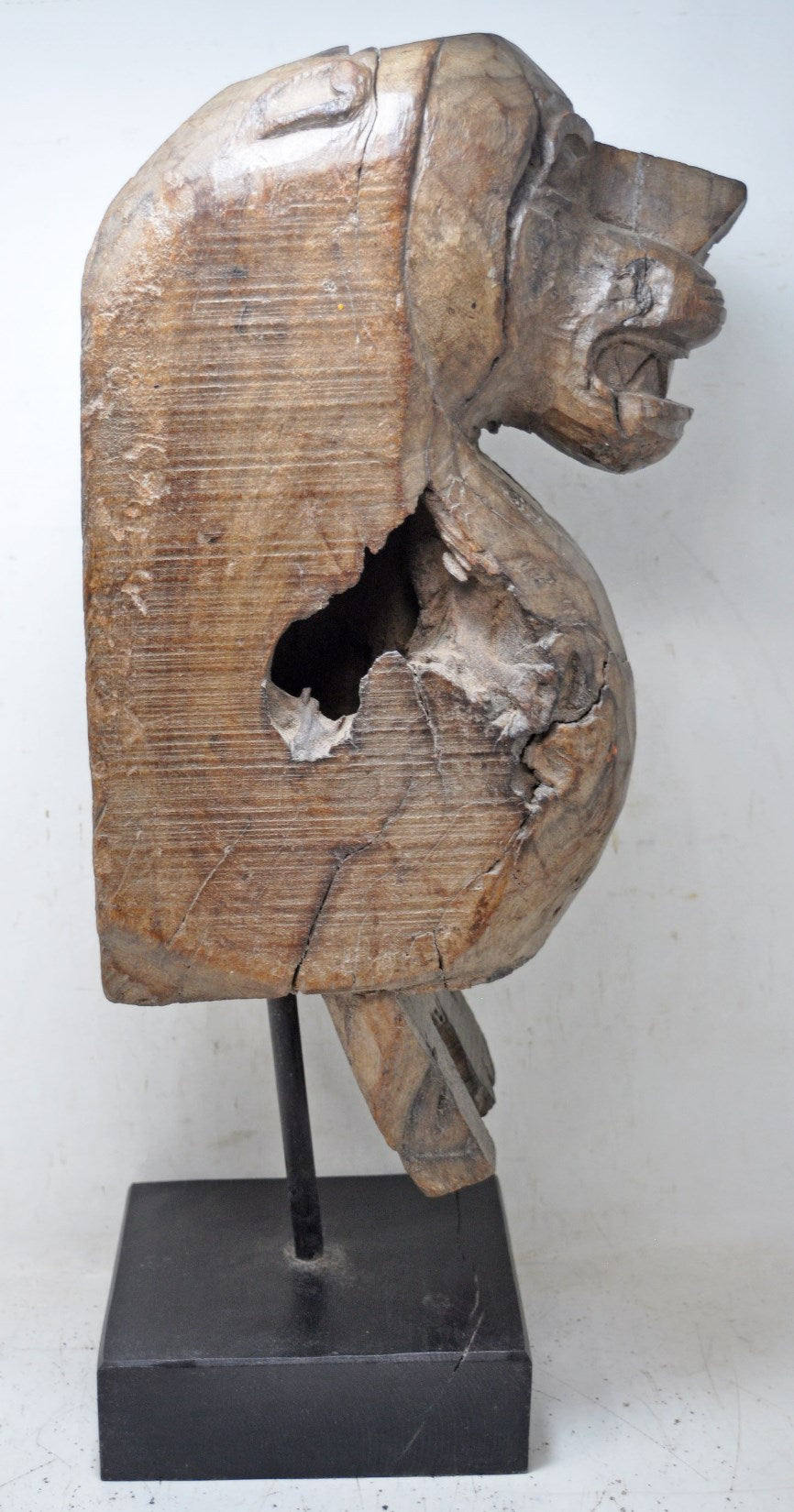 Antique Wooden Heavy Solid Lion Figurine Original Old Fine Hand Carved