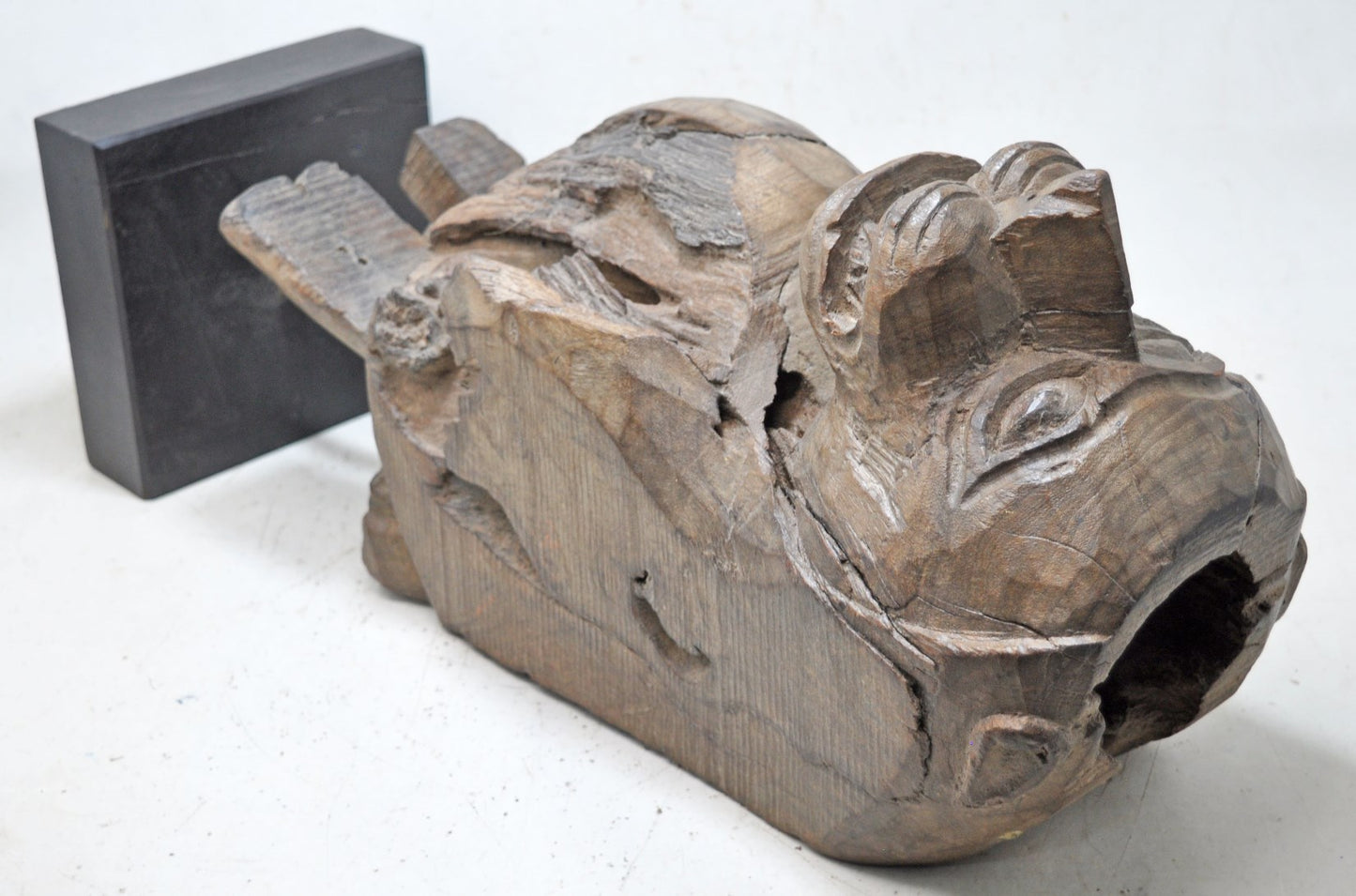 Antique Wooden Heavy Solid Lion Figurine Original Old Fine Hand Carved