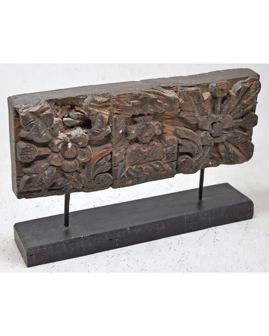Antique Wooden Floral Carving Panel Plaque Original Old Hand Carved