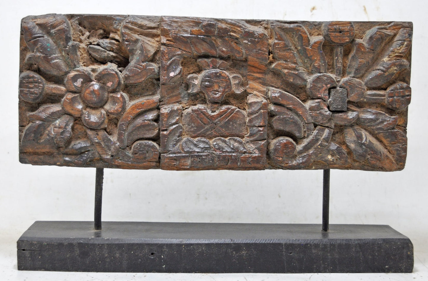 Antique Wooden Floral Carving Panel Plaque Original Old Hand Carved
