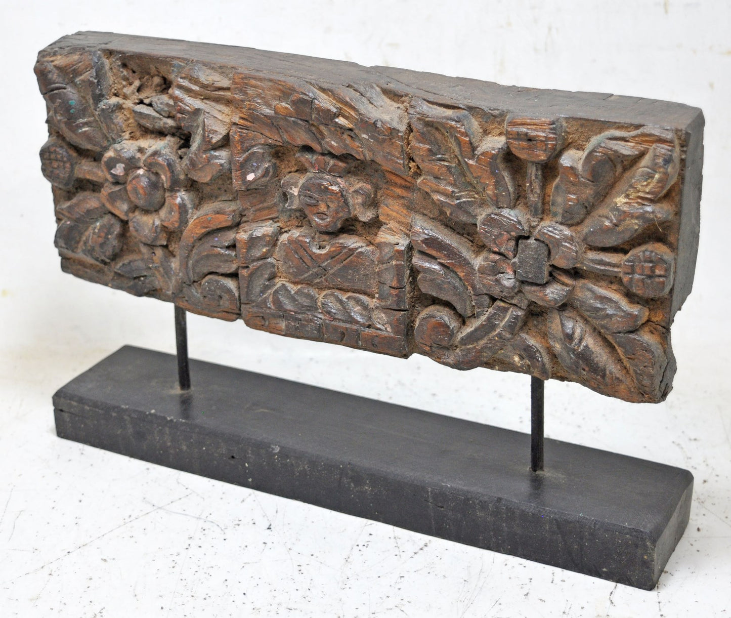 Antique Wooden Floral Carving Panel Plaque Original Old Hand Carved