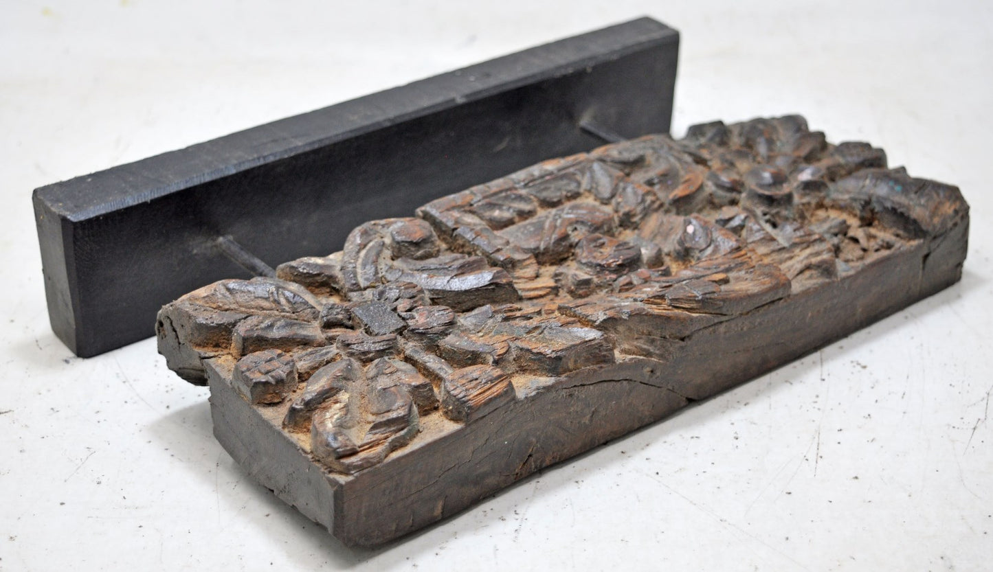 Antique Wooden Floral Carving Panel Plaque Original Old Hand Carved
