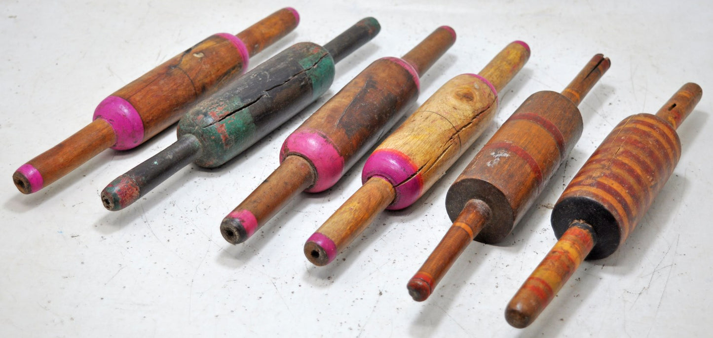 Lot of 6 Antique Wooden Chapati Bread Rolling Pins Belan Original Old Lacquer Painted