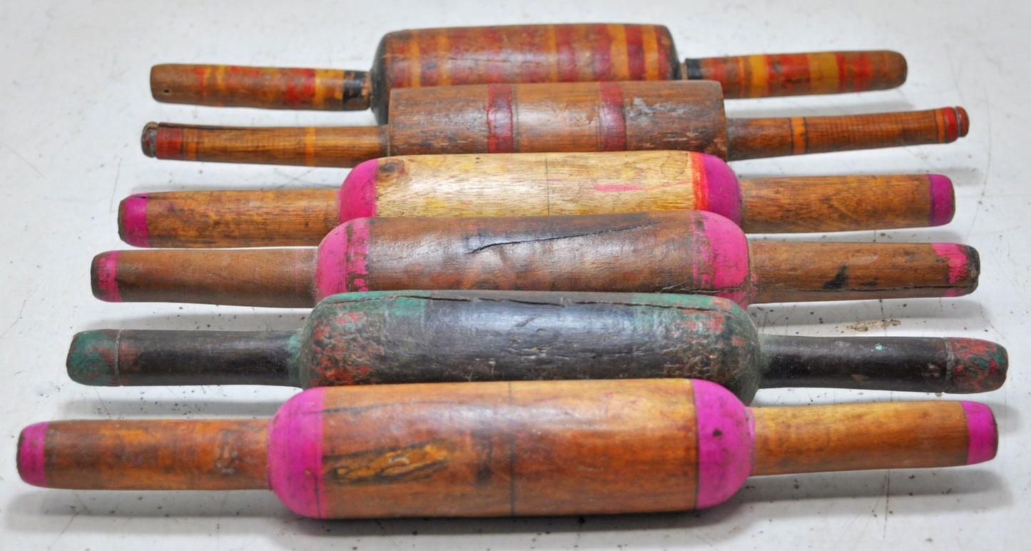 Lot of 6 Antique Wooden Chapati Bread Rolling Pins Belan Original Old Lacquer Painted
