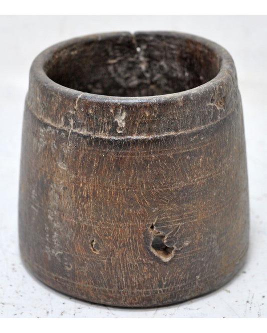 Antique Wooden Small Grain Measurement Paili Pot Original Old Hand Carved