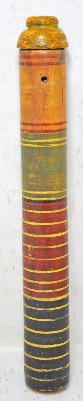 Antique Wooden Tall Round Scroll Message Box Original Old Hand Carved Painted