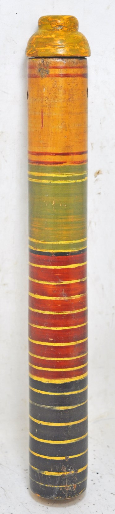 Antique Wooden Tall Round Scroll Message Box Original Old Hand Carved Painted