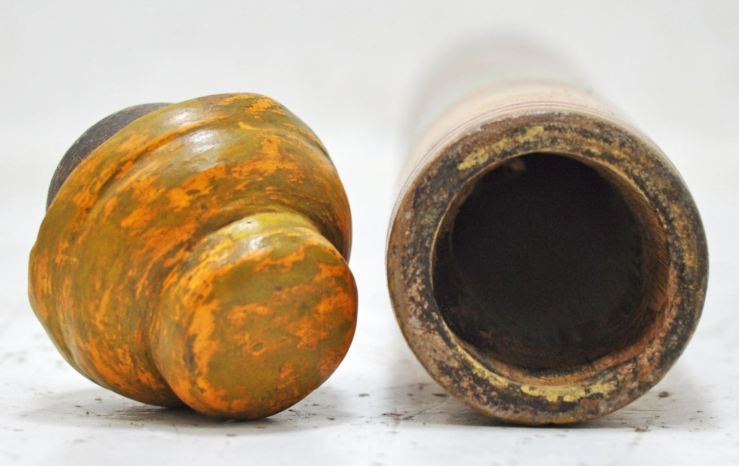 Antique Wooden Tall Round Scroll Message Box Original Old Hand Carved Painted