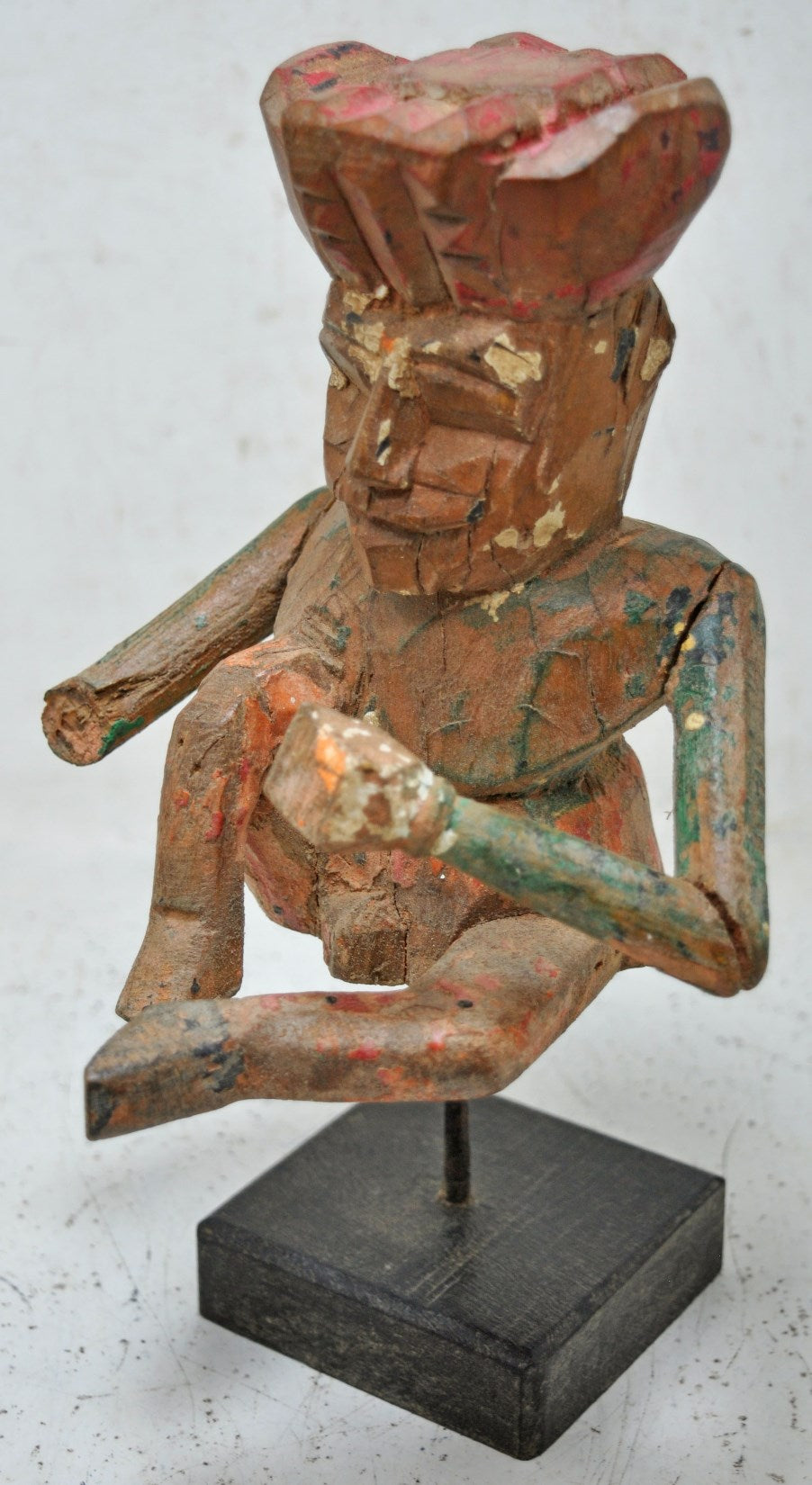 Vintage Wooden Man Figurine Original Old Hand Carved Painted