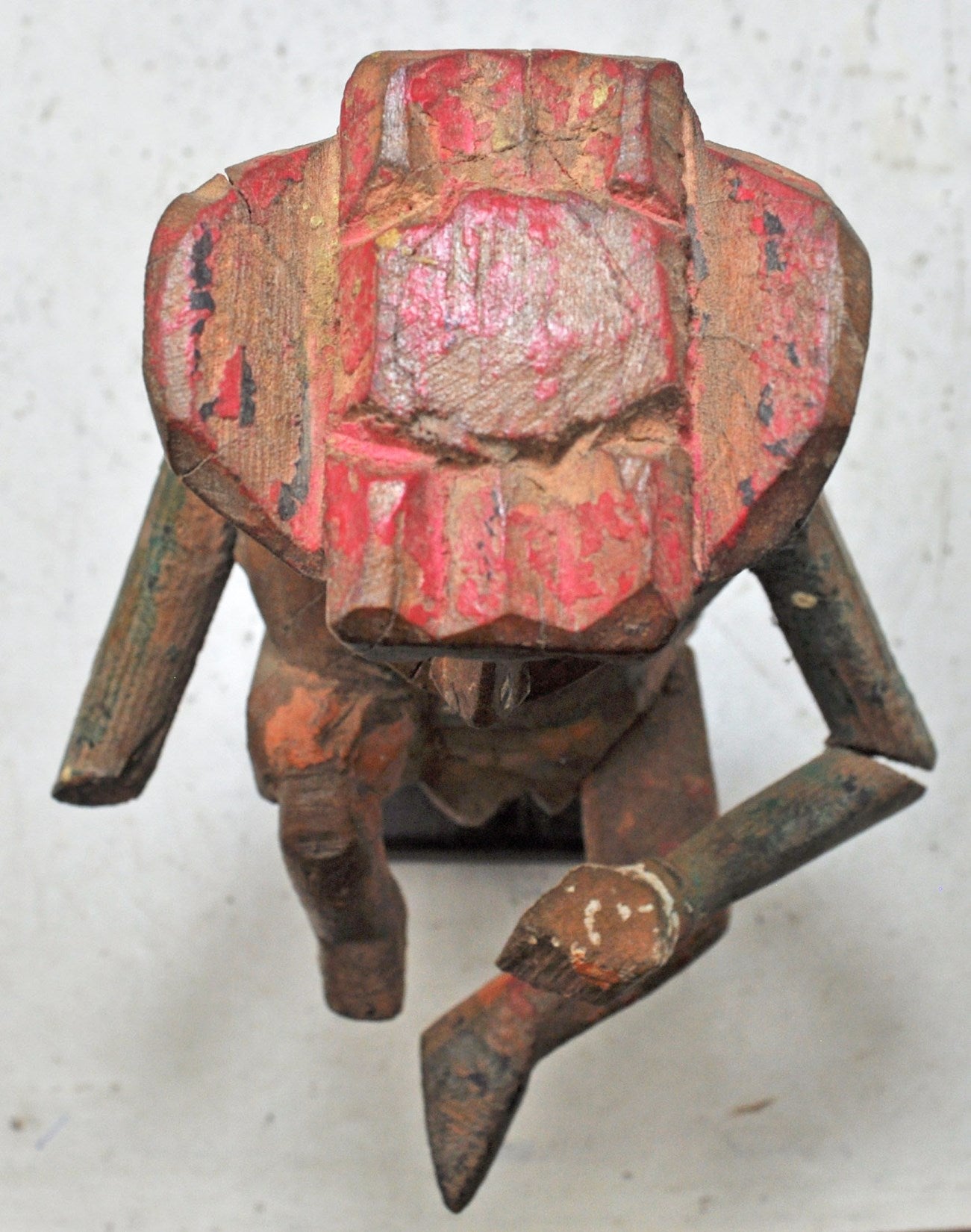 Vintage Wooden Man Figurine Original Old Hand Carved Painted