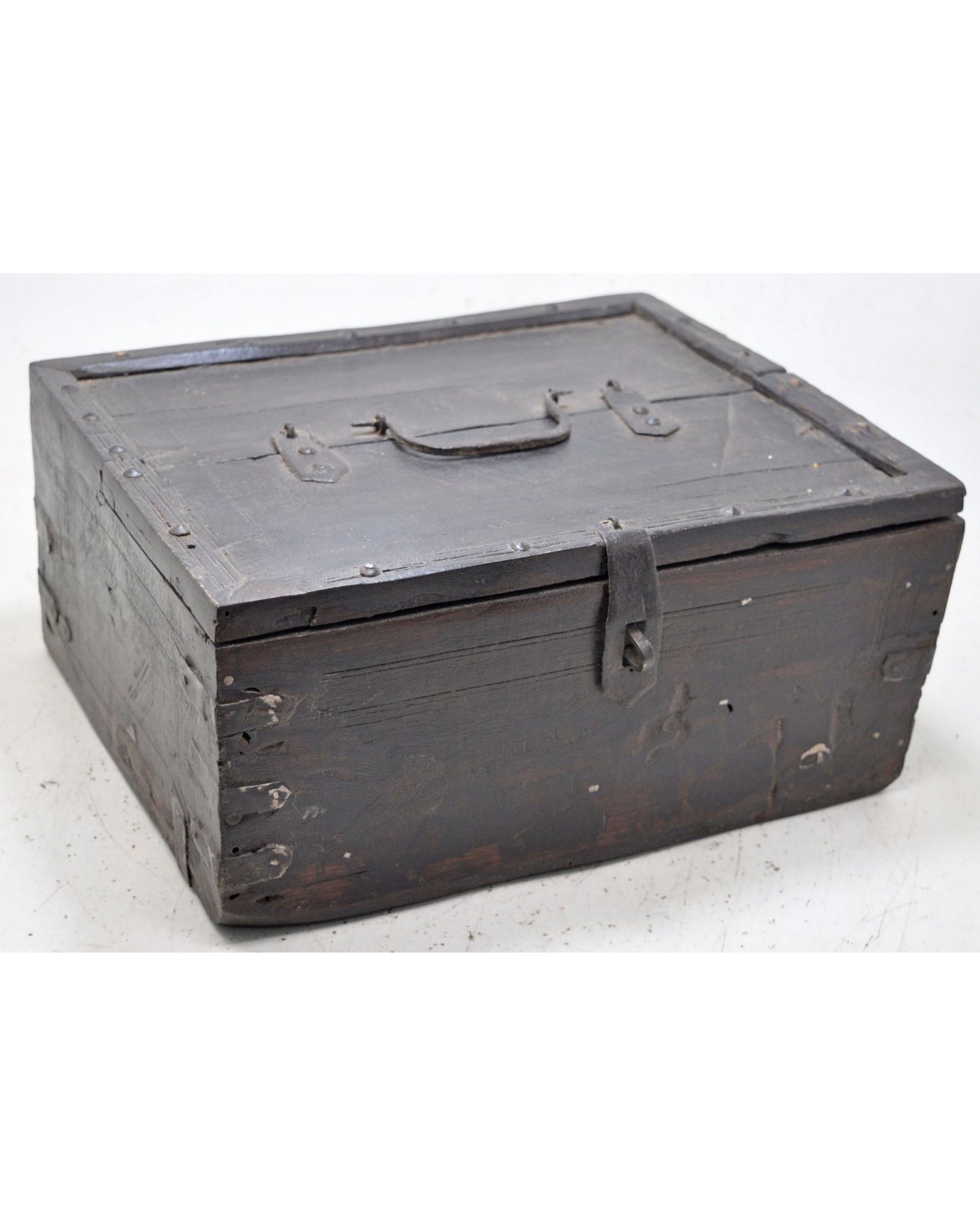 Antique Wooden Storage Chest Box Original Old Hand Crafted Metal Fitted