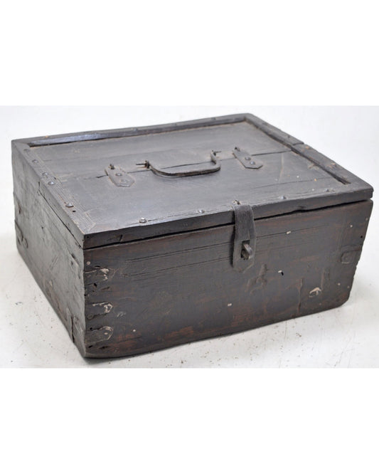 Antique Wooden Storage Chest Box Original Old Hand Crafted Metal Fitted