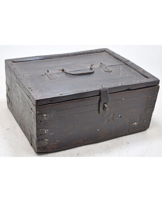 Antique Wooden Storage Chest Box Original Old Hand Crafted Metal Fitted