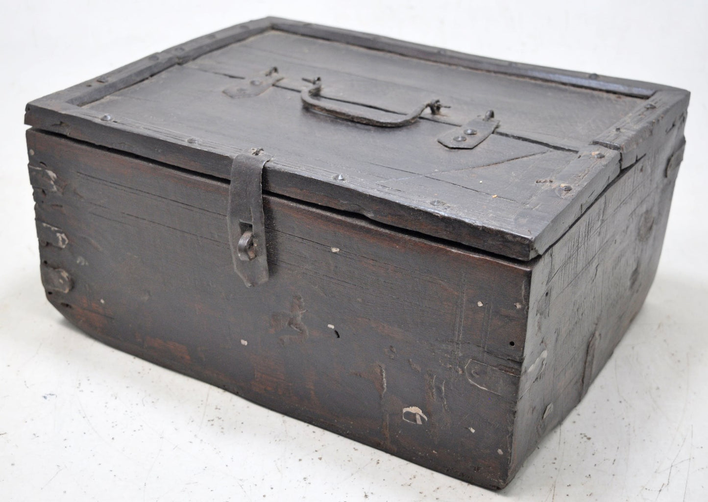 Antique Wooden Storage Chest Box Original Old Hand Crafted Metal Fitted