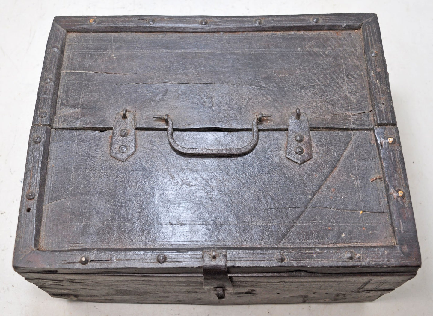 Antique Wooden Storage Chest Box Original Old Hand Crafted Metal Fitted