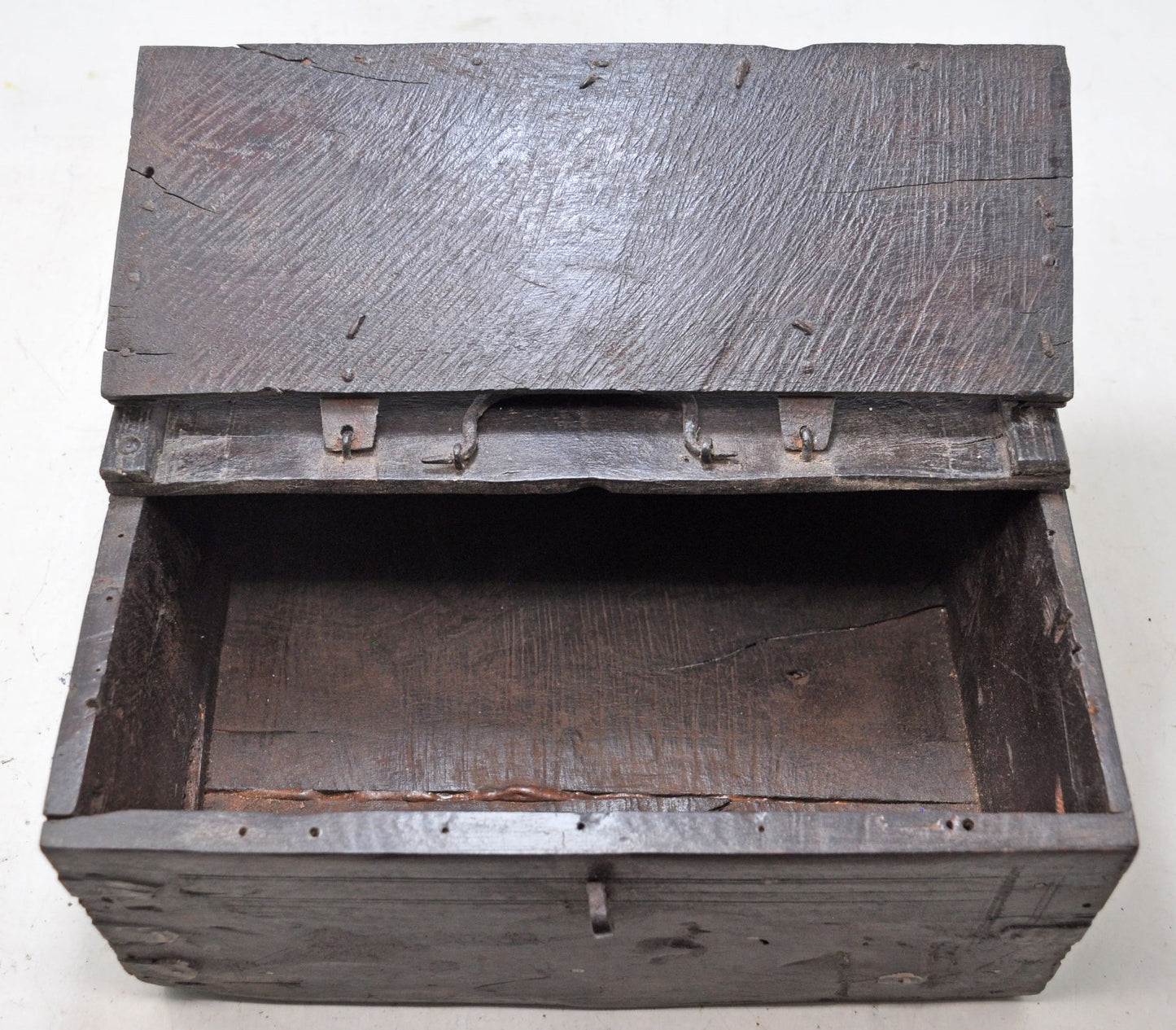 Antique Wooden Storage Chest Box Original Old Hand Crafted Metal Fitted