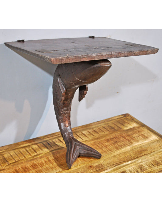 Antique Wooden Large Size Fish Shape Wall Hanging Shelf Original Old Hand Carved