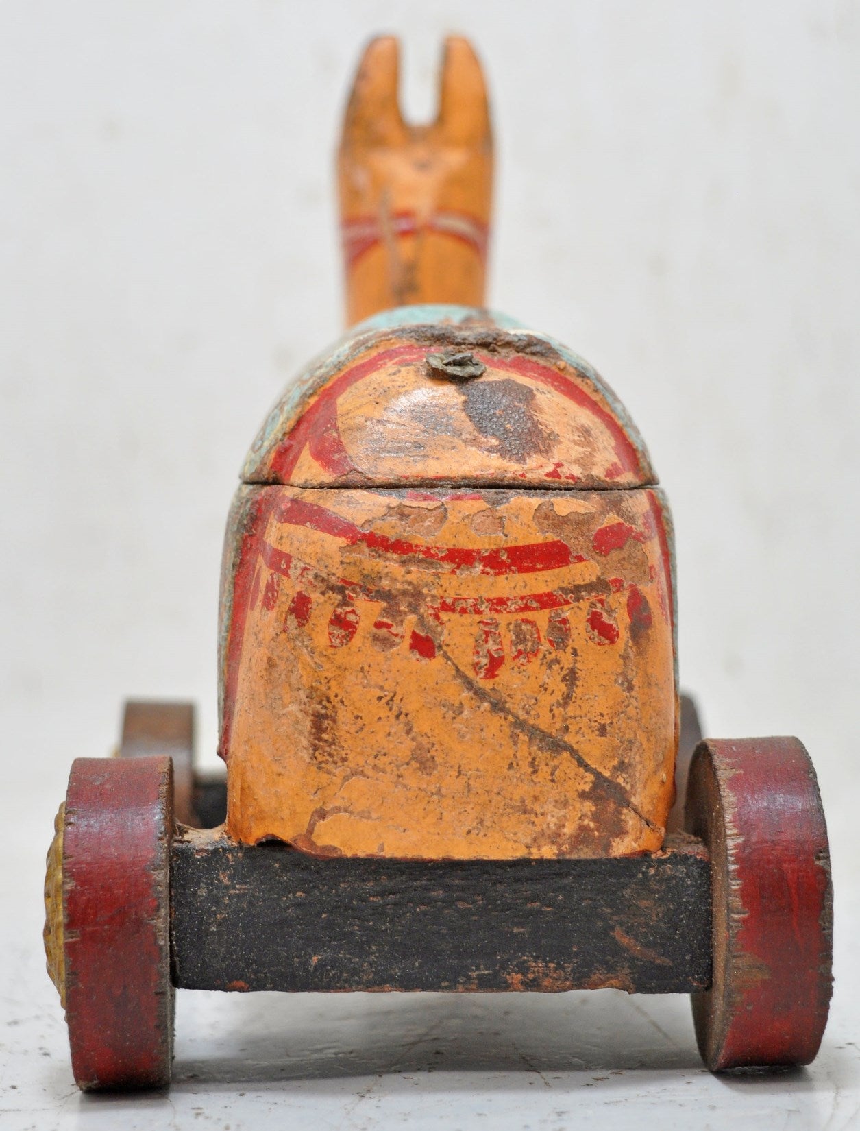 Vintage Wooden Camel on Wheels Figurine Spice Box Original Old Hand Carved Painted