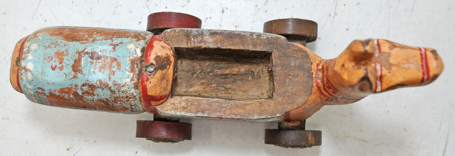 Vintage Wooden Camel on Wheels Figurine Spice Box Original Old Hand Carved Painted