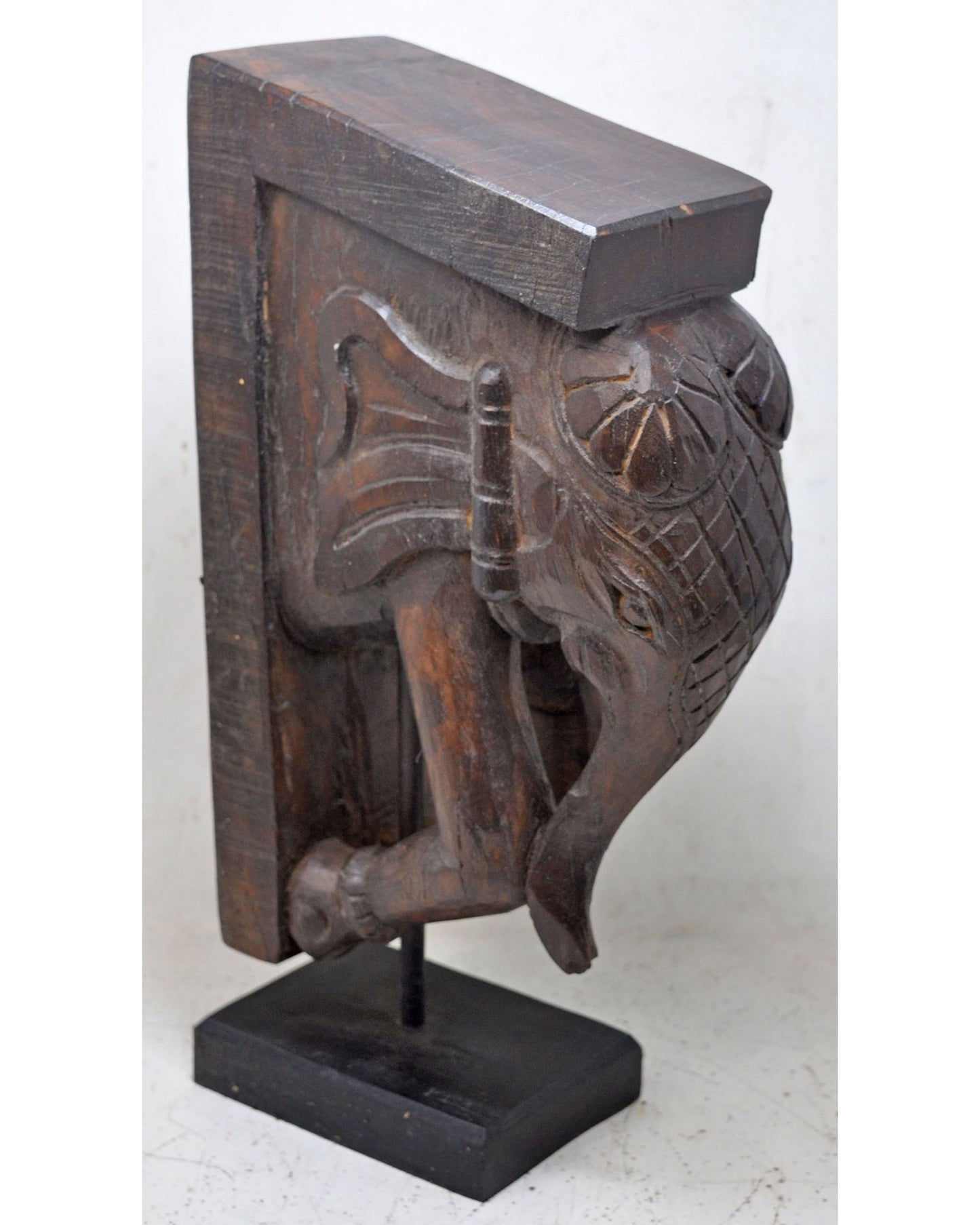 Antique Wooden Tall Elephant Bracket Figurine Original Old Fine Hand Carved
