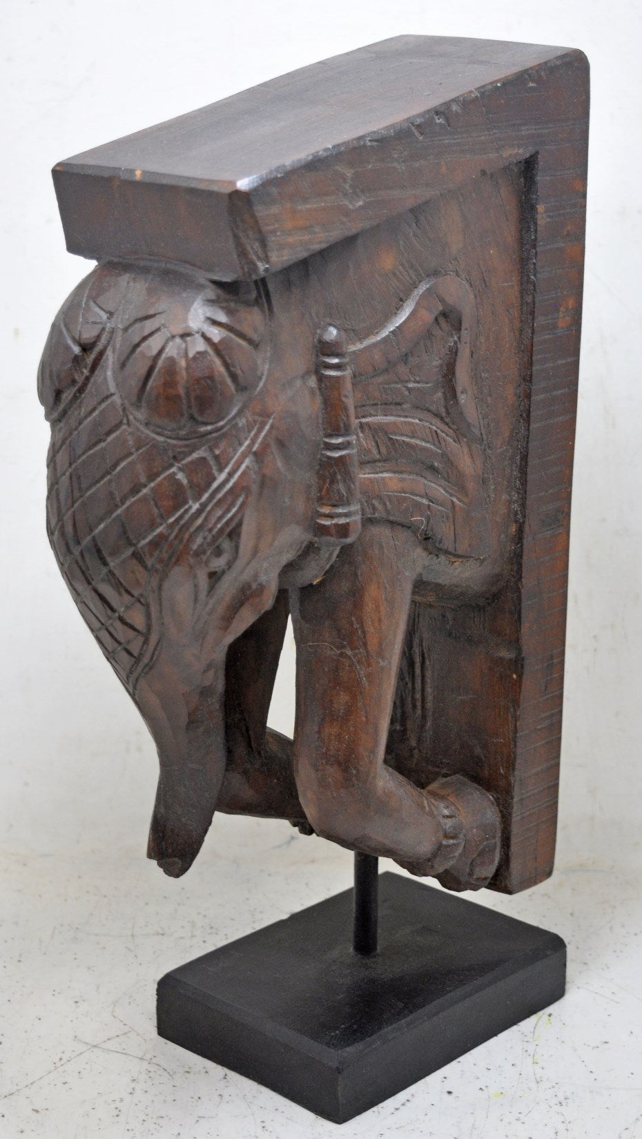 Antique Wooden Tall Elephant Bracket Figurine Original Old Fine Hand Carved