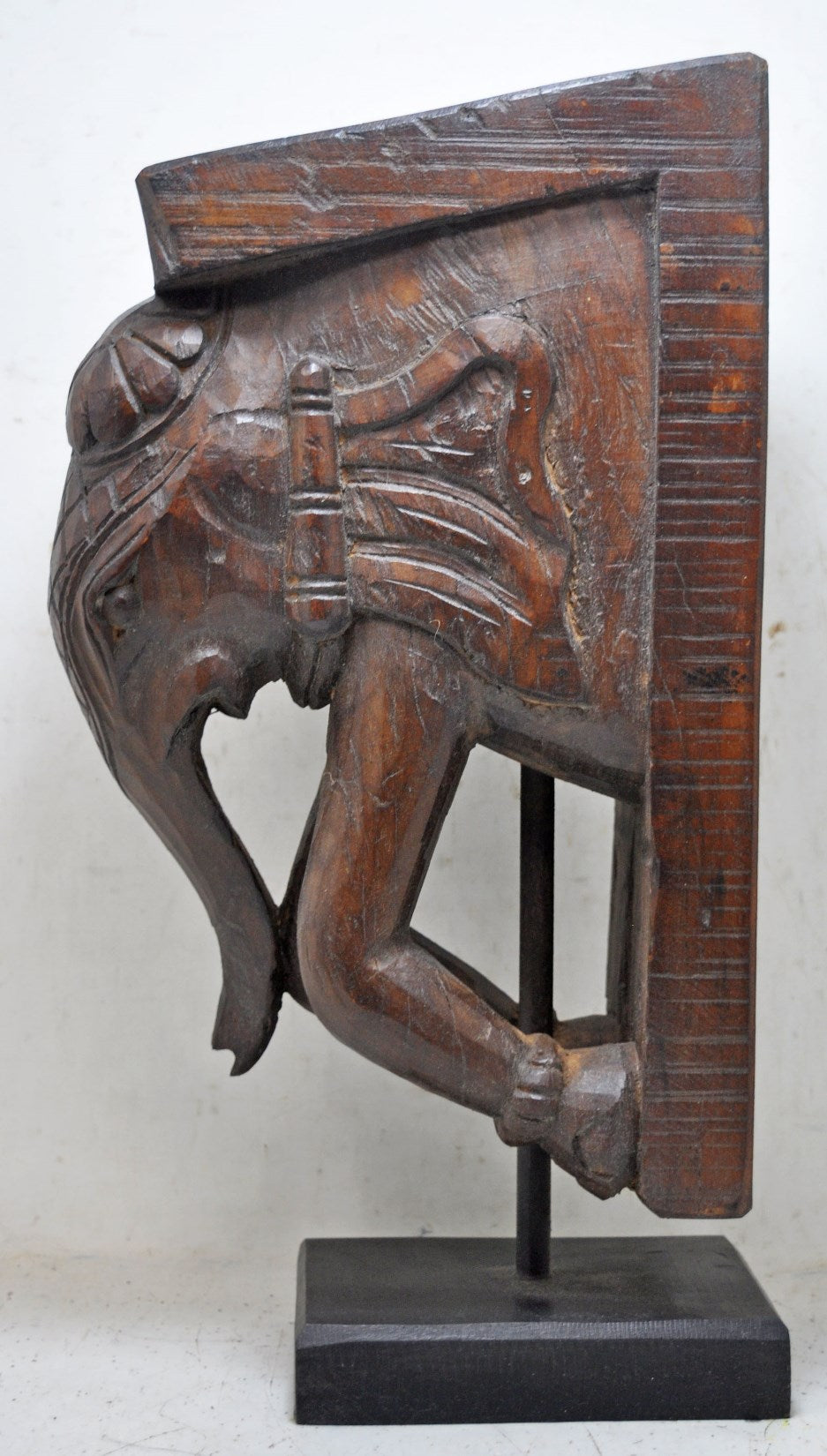 Antique Wooden Tall Elephant Bracket Figurine Original Old Fine Hand Carved