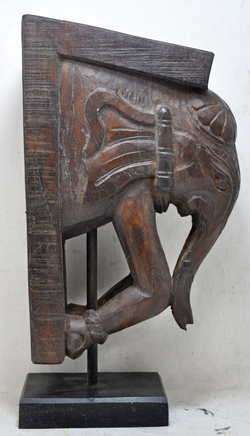 Antique Wooden Tall Elephant Bracket Figurine Original Old Fine Hand Carved