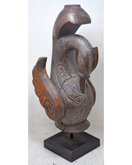 Antique Wooden Large Tall Bird Swan Figurine Original Old Fine Hand Carved
