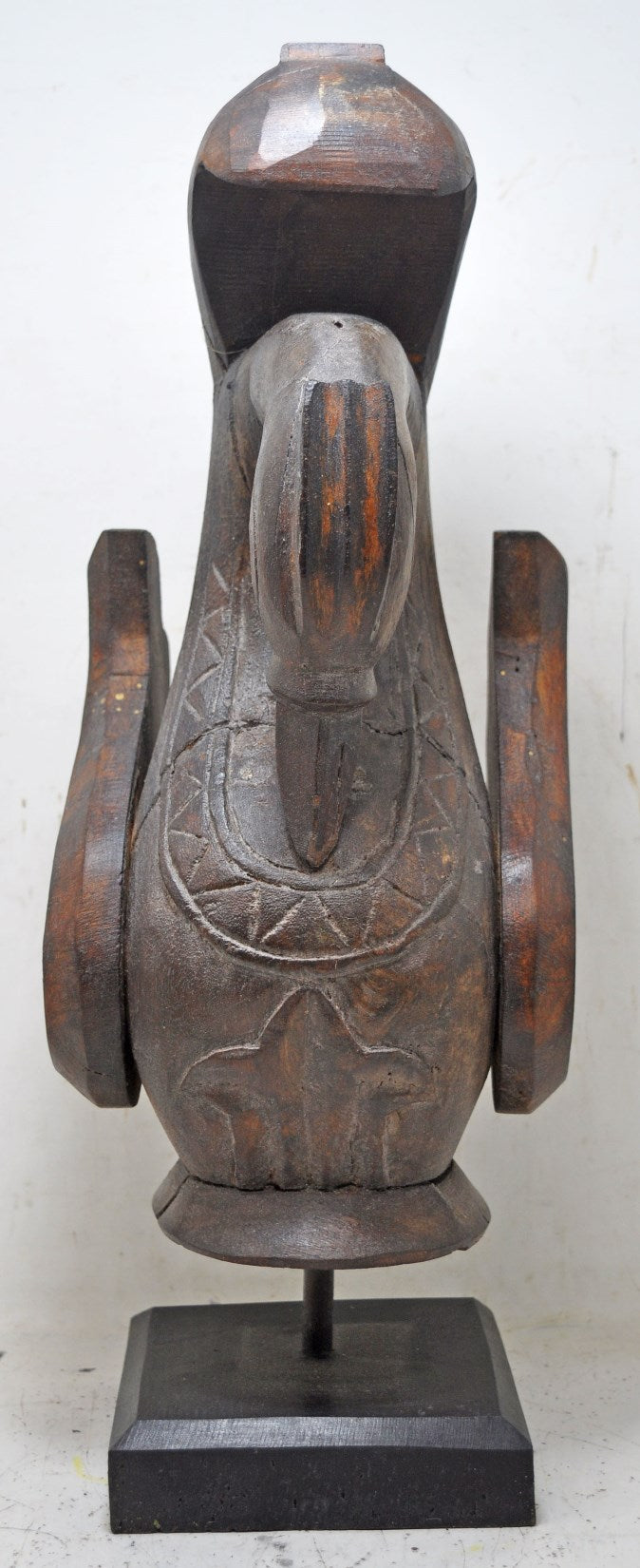 Antique Wooden Large Tall Bird Swan Figurine Original Old Fine Hand Carved