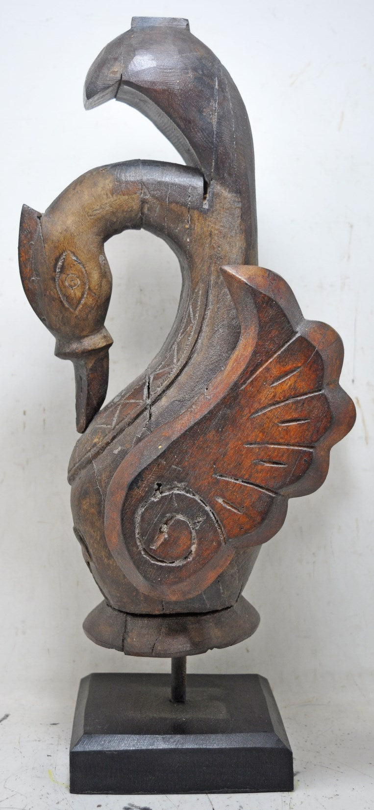Antique Wooden Large Tall Bird Swan Figurine Original Old Fine Hand Carved