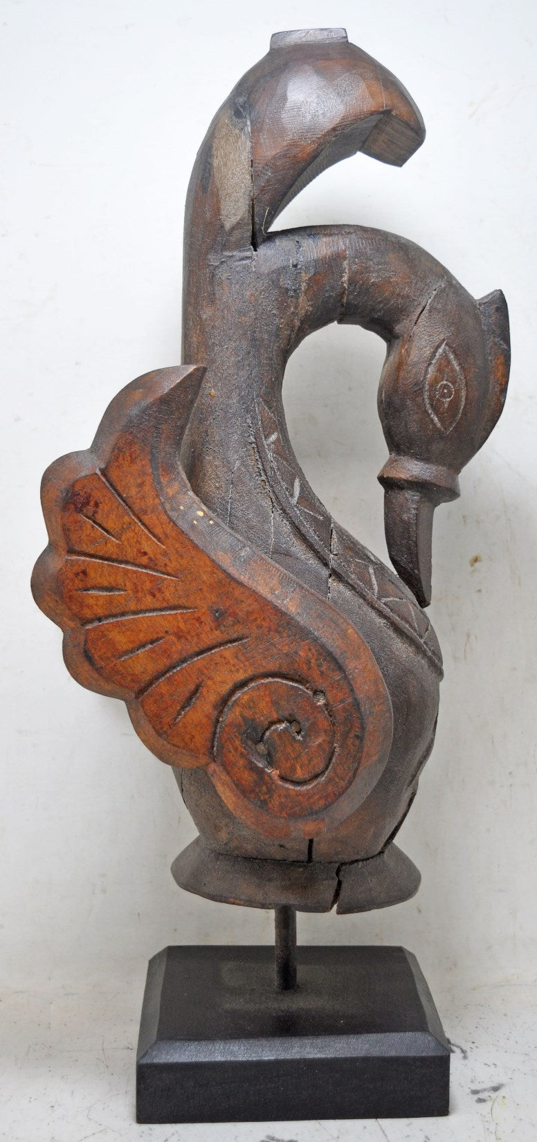 Antique Wooden Large Tall Bird Swan Figurine Original Old Fine Hand Carved