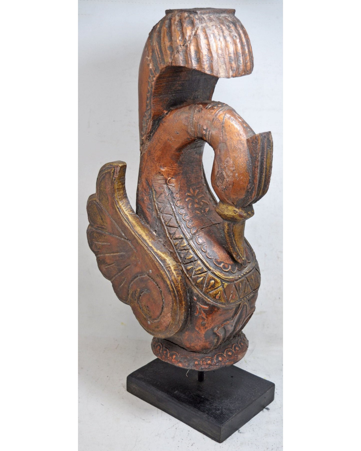 Antique Wooden Large Tall Bird Swan Figurine Original Old Fine Hand Carved