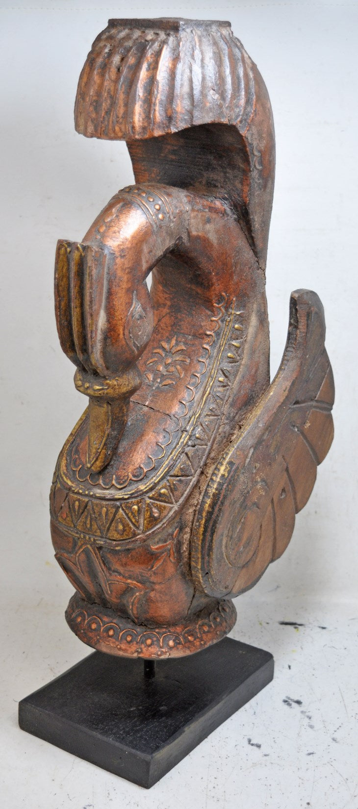 Antique Wooden Large Tall Bird Swan Figurine Original Old Fine Hand Carved
