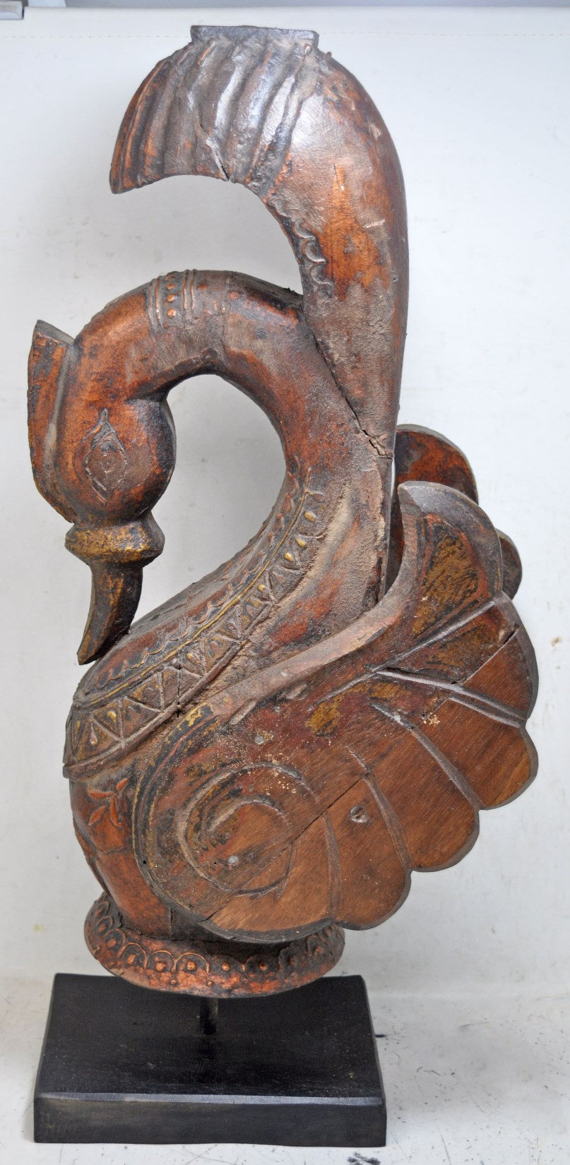 Antique Wooden Large Tall Bird Swan Figurine Original Old Fine Hand Carved