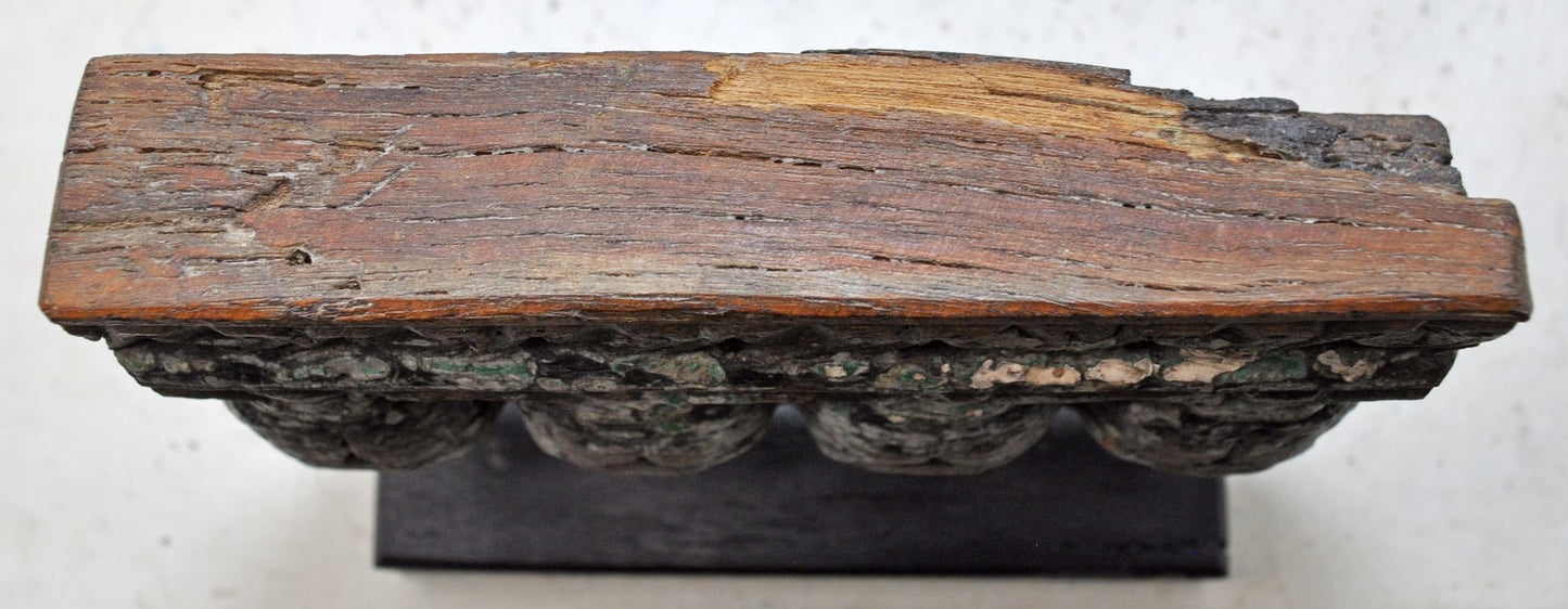 Antique Wooden Floral Carving Panel Plaque Original Old Hand Carved Polychrome
