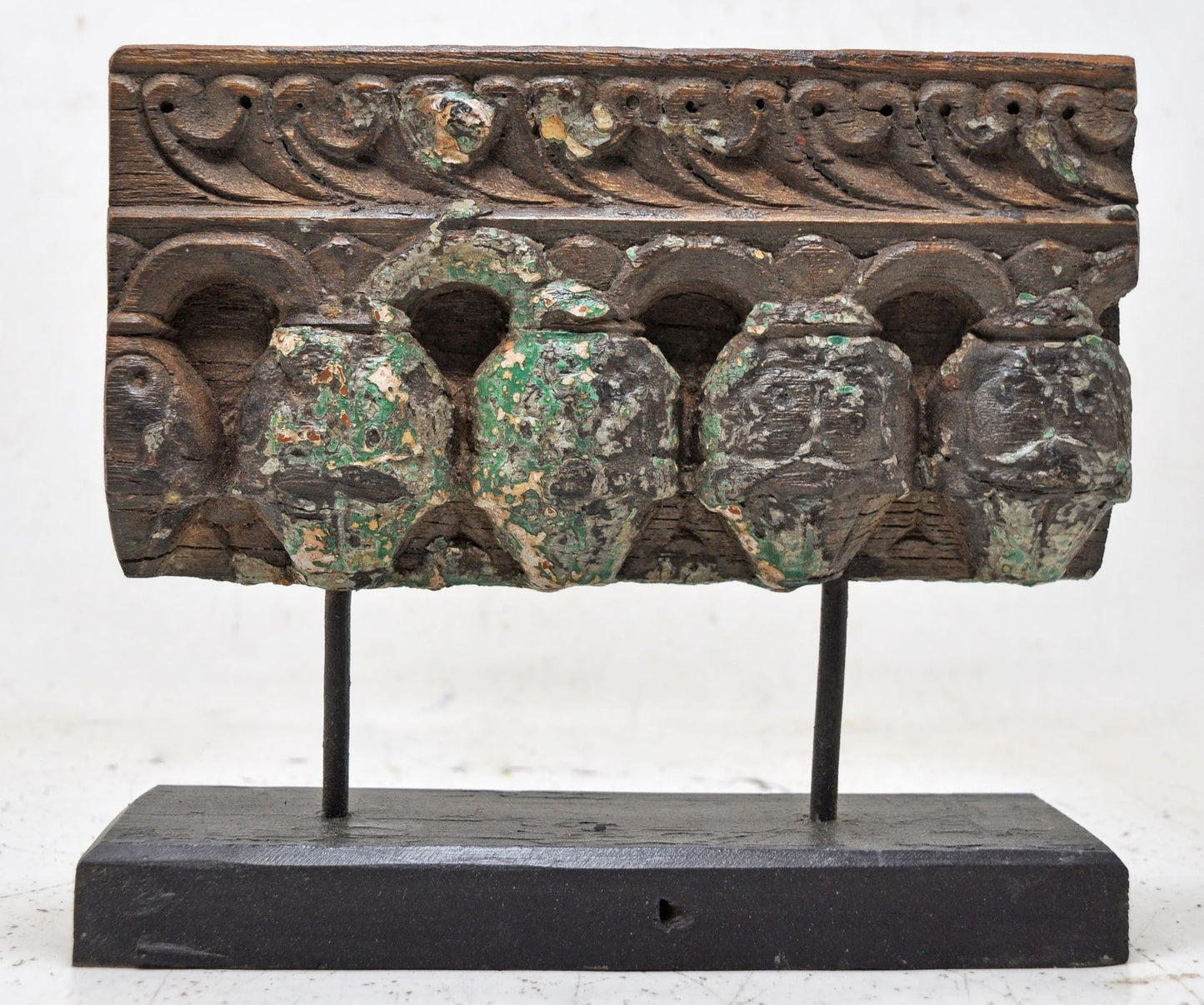 Antique Wooden Floral Carving Panel Plaque Original Old Hand Carved Polychrome