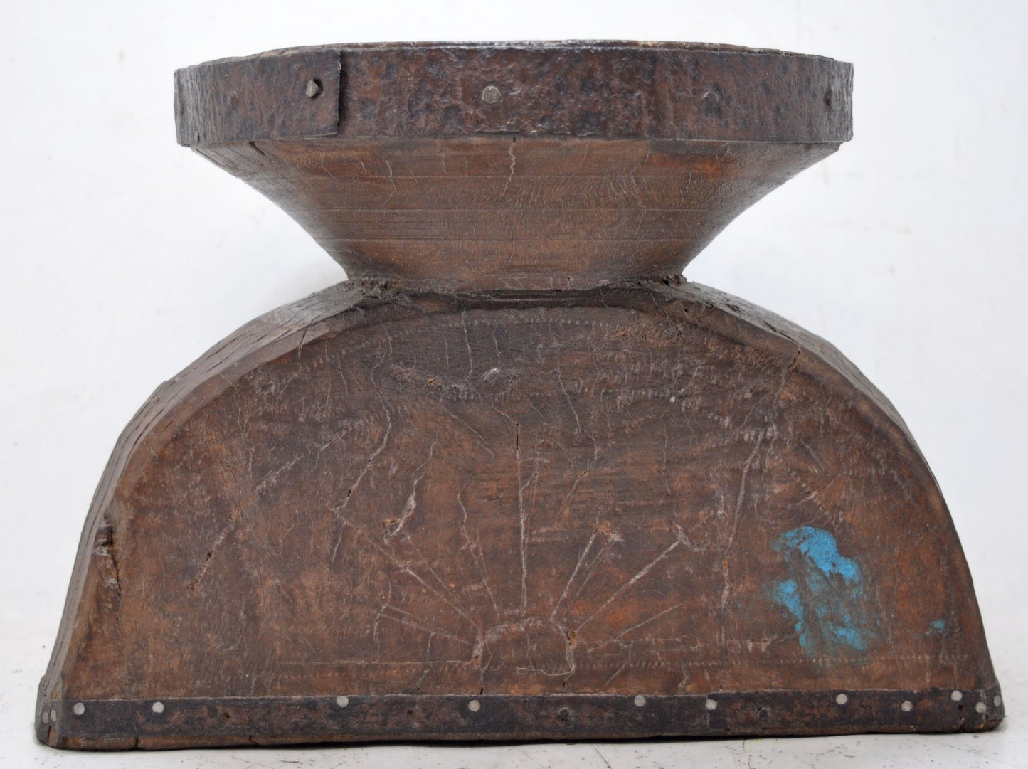 Antique Wooden Very Large Agricultural Seed Holder Bijni Original Old Hand Carved