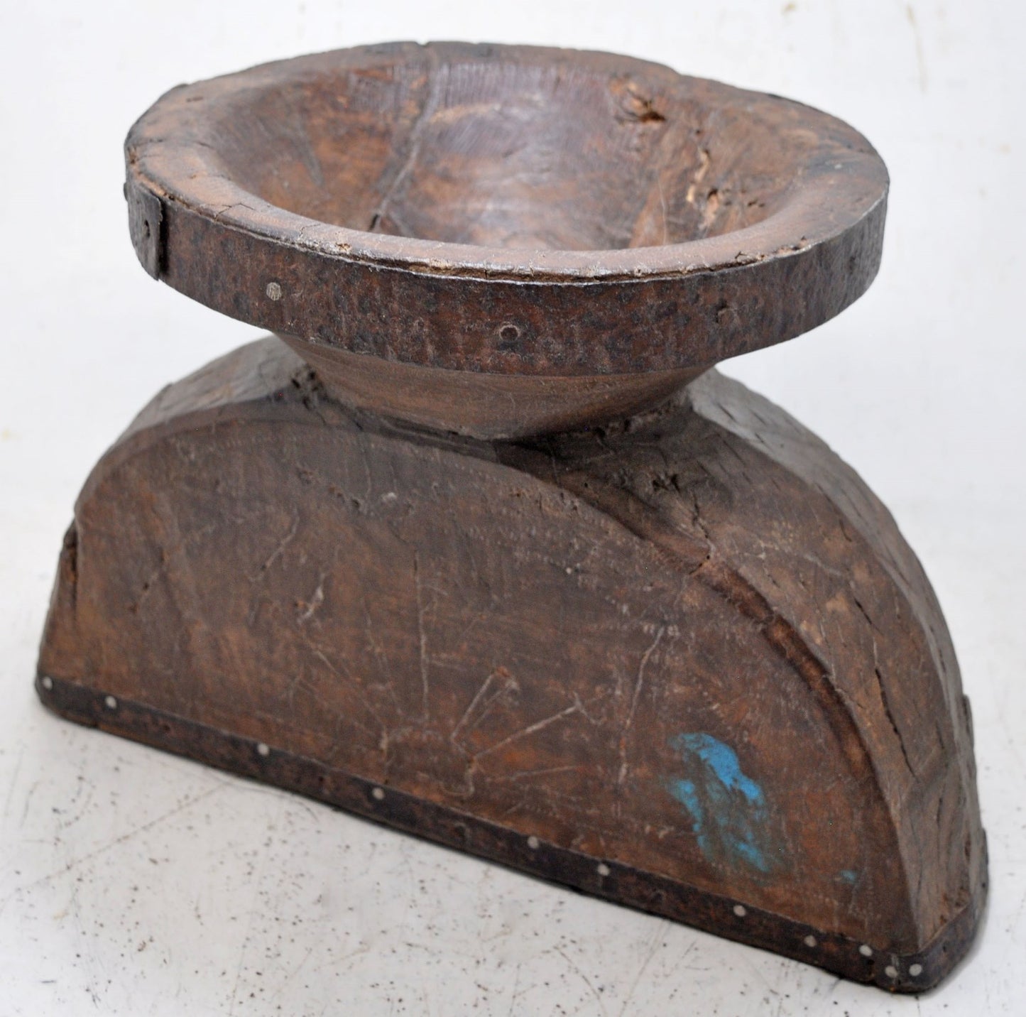 Antique Wooden Very Large Agricultural Seed Holder Bijni Original Old Hand Carved