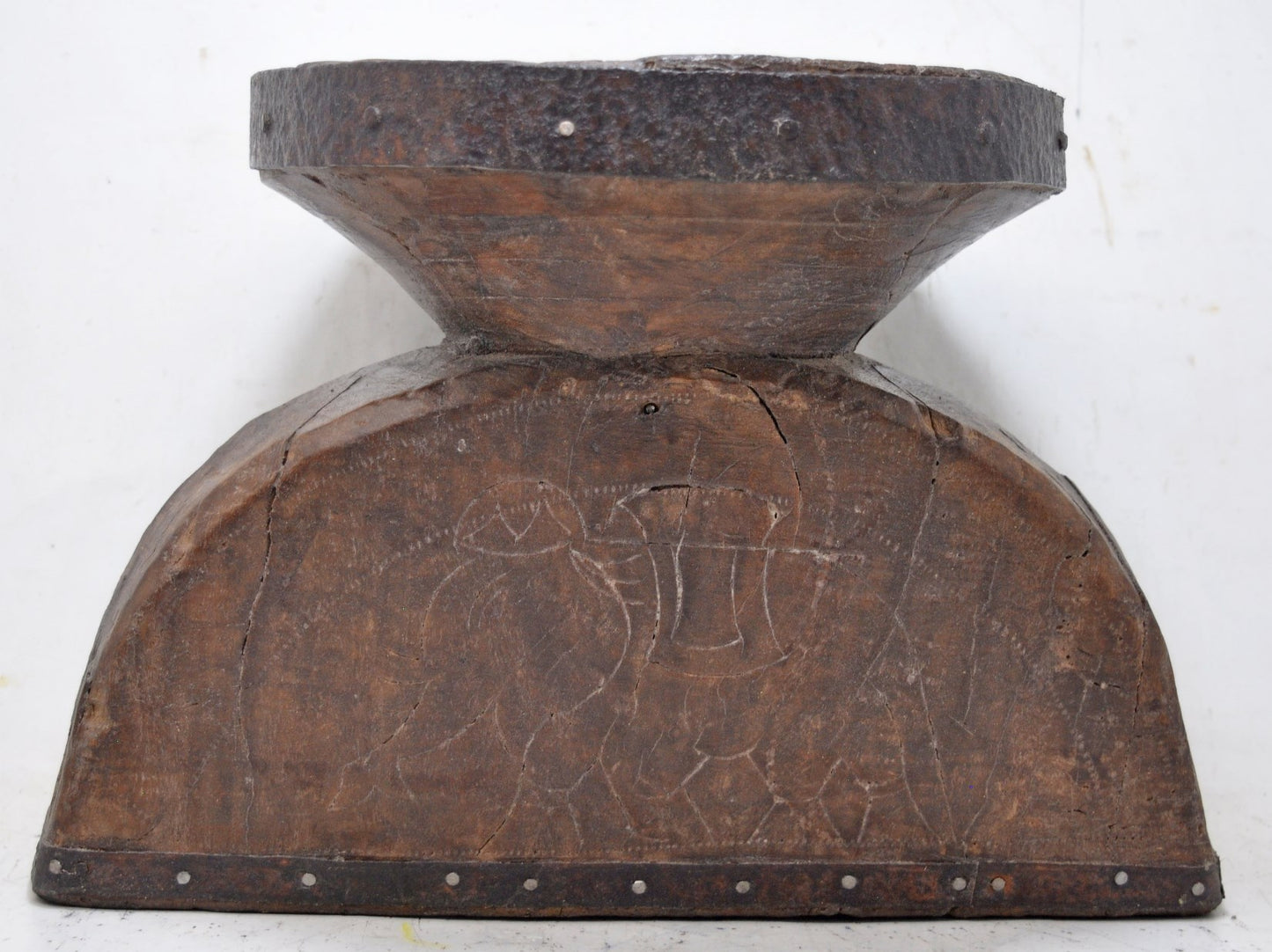 Antique Wooden Very Large Agricultural Seed Holder Bijni Original Old Hand Carved