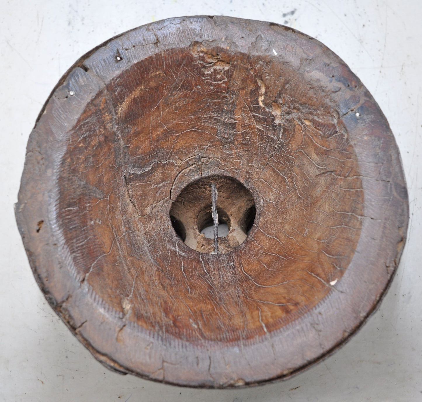 Antique Wooden Very Large Agricultural Seed Holder Bijni Original Old Hand Carved