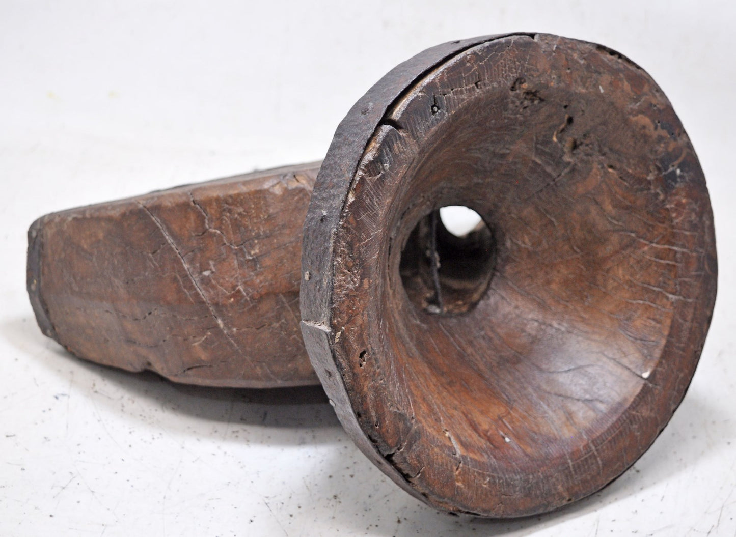 Antique Wooden Very Large Agricultural Seed Holder Bijni Original Old Hand Carved