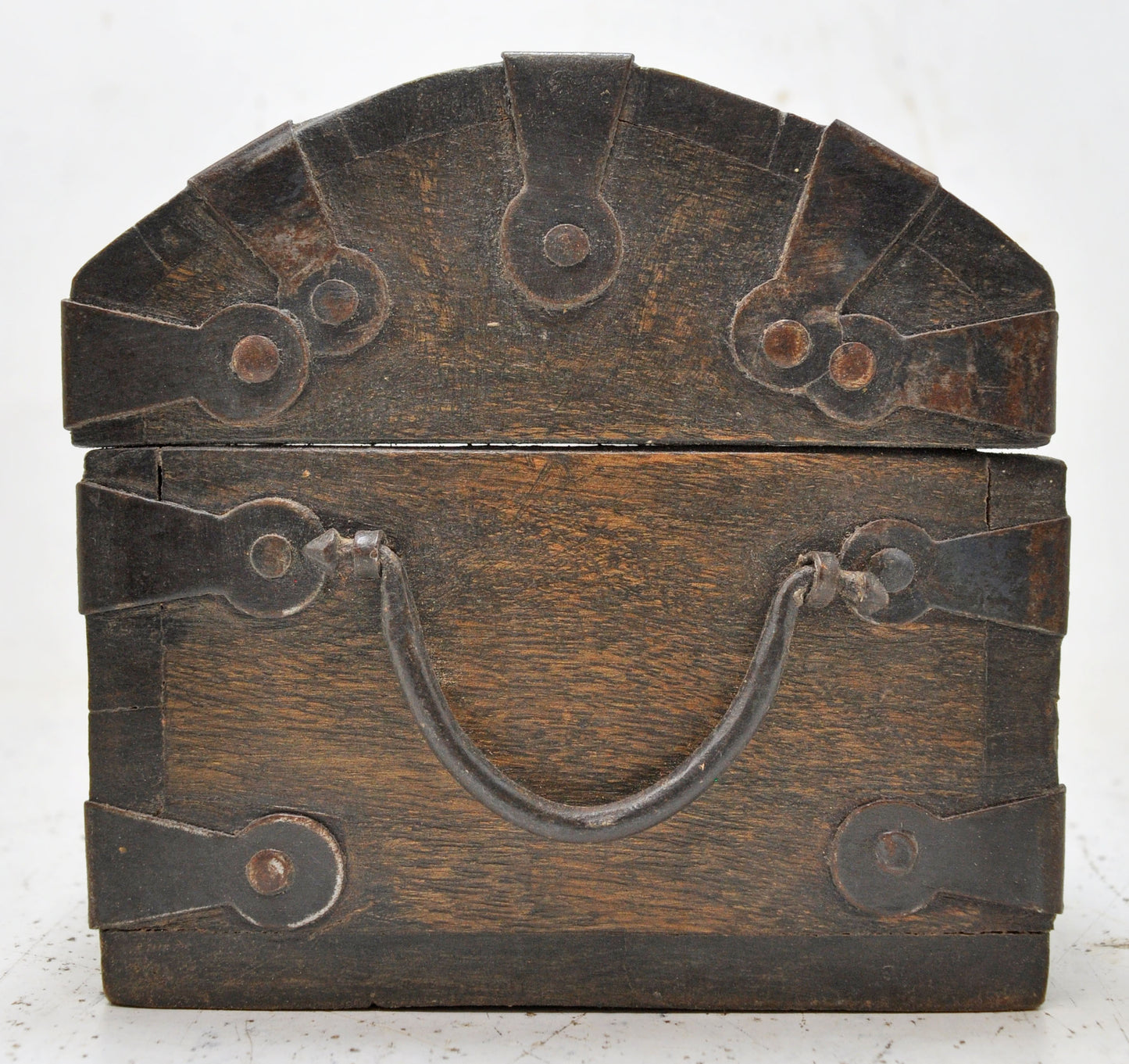 Vintage Wooden Half Round Top Storage Box Original Old Hand Crafted Metal Fitted