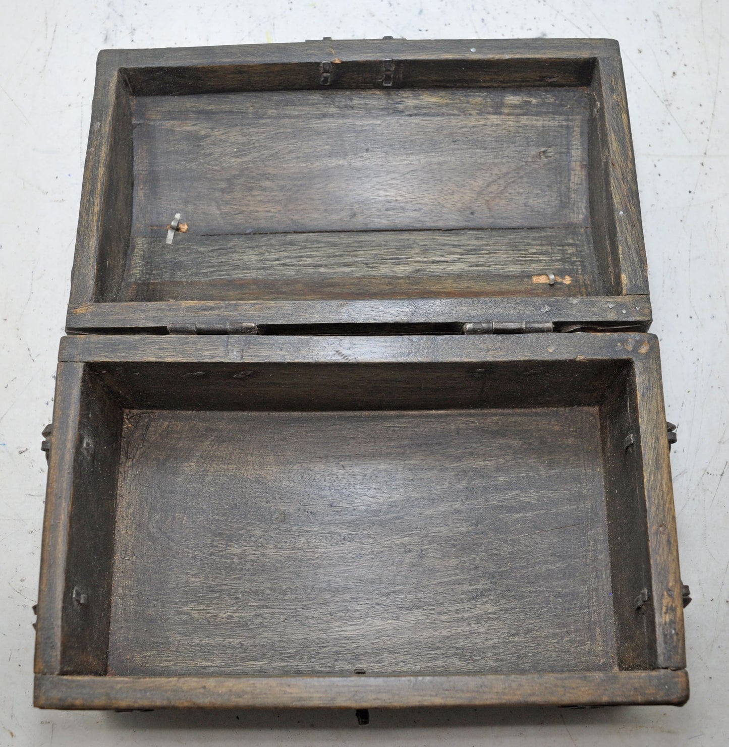 Vintage Wooden Half Round Top Storage Box Original Old Hand Crafted Metal Fitted