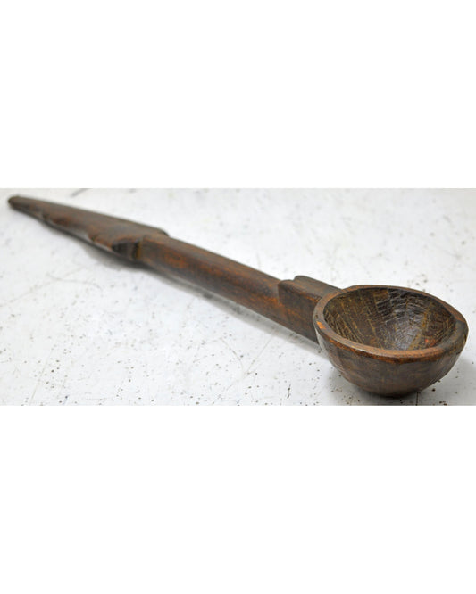 Antique Wooden Kitchenware Long Spoon Original Old Hand Carved