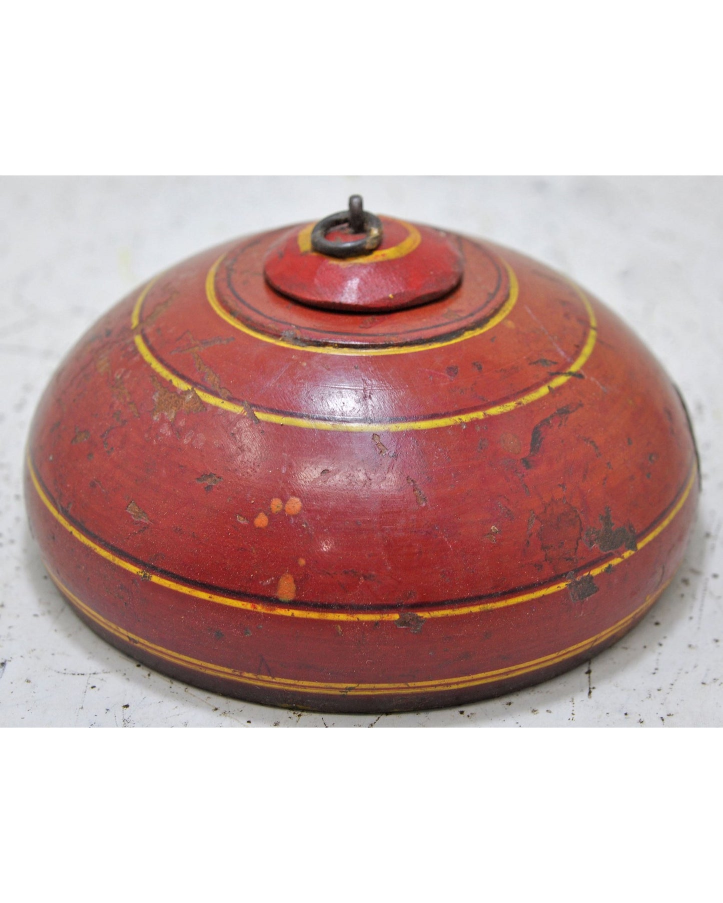 Antique Wooden Round Tobacco Opium Box Original Old Hand Carved Painted