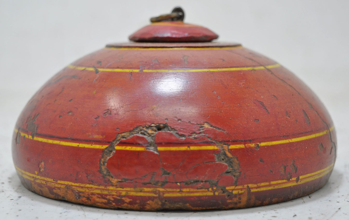 Antique Wooden Round Tobacco Opium Box Original Old Hand Carved Painted