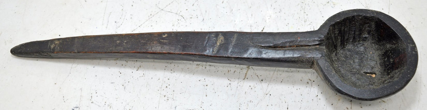 Antique Wooden Kitchenware Long Serving Spoon Original Old hand Carved