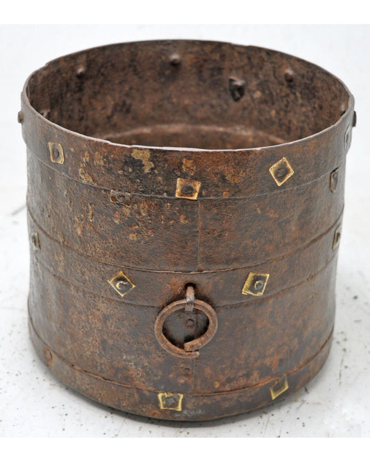 Antique Iron Grain Measurement Mana Pot Original Old Hand Crafted