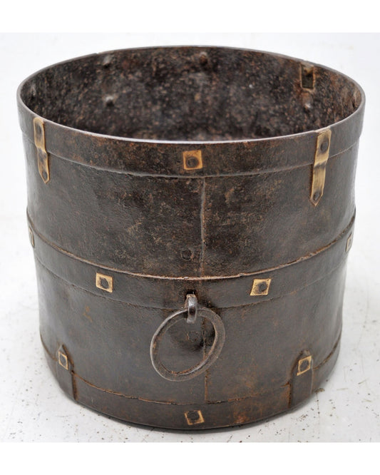Antique Iron Grain Measurement Mana Pot Original Old Hand Crafted